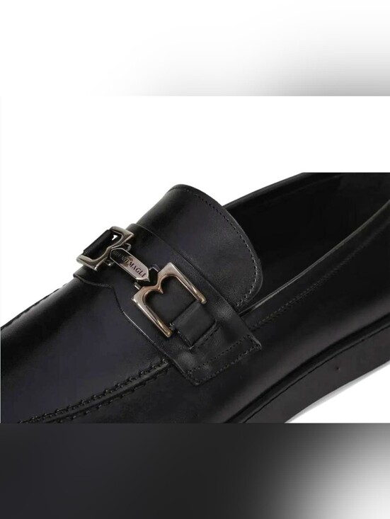 Sz 10 - ?️ Bruno Magli Men\'s Black Leather Slip-On Loafer with Silver Bit main image 9